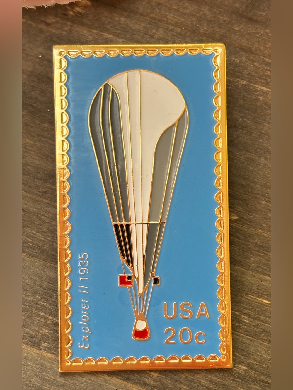 US Postage Stamp Lapel Pin Featuring The 1935 Explorer II Balloon
